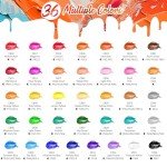 Caliart Acrylic Paint Set With 12 Brushes, 36 Colors (59ml, 2oz) Art Craft Paints Gifts for Artists Kids Beginners & Painters, Halloween Pumpkin Canvas Ceramic Rock Painting Kit Art Supplies