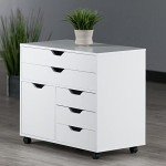 Winsome Halifax Storage Mobile Cabinets, 1 Door, 3 Drawers, 2 Wide Drawers, for Home Office, White