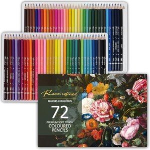 RAAM REFINED 72 Premium Colored Pencils for Adult Coloring, Artist Soft Series Lead Cores with Vibrant Colors, Professional Oil Based Colored Pencils, Gift Box