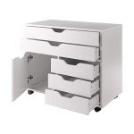 Winsome Halifax Storage Mobile Cabinets, 1 Door, 3 Drawers, 2 Wide Drawers, for Home Office, White
