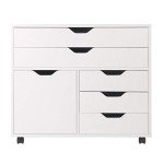 Winsome Halifax Storage Mobile Cabinets, 1 Door, 3 Drawers, 2 Wide Drawers, for Home Office, White