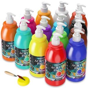 unuaST Acrylic Paint Sets for Adults, 14 Colors Large Bulk Acrylic Paints kits Rich Pigment Art Painting Supplies for Artists/Beginners, Acrylic Paint Sets for Canvas with Pump, Color Wheel (10oz/300ml)
