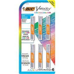 BIC Velocity Colored Lead Mechanical Pencil Refills, Medium Point (0.7mm), Assorted Colors, 36-Count Pack