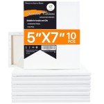 CONDA Stretched Canvas for Painting, 5x7 inch 10 Pack of Canvas, Primed, 100% Cotton 5/8 Inch Profile Value Bulk Pack for Acrylics, Oils Painting