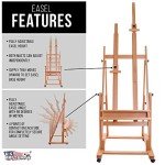 U.S. Art Supply Extra Large Double Mast Wooden H-Frame Studio Floor Easel with Artist Storage Tray - Adjustable, Tilts Flat, Premium Beechwood Canvas Painting Holder Stand - Pro Locking Caster Wheels