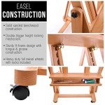 U.S. Art Supply Extra Large Double Mast Wooden H-Frame Studio Floor Easel with Artist Storage Tray - Adjustable, Tilts Flat, Premium Beechwood Canvas Painting Holder Stand - Pro Locking Caster Wheels