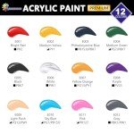 ESSENSON Acrylic Paint, 12 Colors Acrylic Paint Set, 2oz/59ml Bottles, Premium Acrylic Paints for Artists, Kids, Beginners and Adults on Canvas Rocks Wood Ceramic Fabric