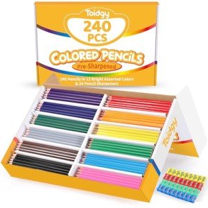 240 Packs Colored Pencils Bulk Classroom, Colored Pencils for Kids 12 Assorted Colors, Coloring Pencil Set Plus 24 Sharpeners, Pre-sharpened Color Pencils, Back to School Supplies Bulk for Teachers