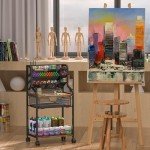 Small Rolling Utility Cart with Drawer, Metal Craft Storage Cart with Lockable Wheel, Versatile Art Organizer with 6 Tiers & Removable Dividers for Drawing Room, Store Paint & Artifact, Patent Pending