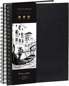 Artist’s Sketchbook Hardcover – 200GSM Very Thick Paper – Large, Spiral Sketch Book for Drawing and Mixed Media – Sketch Pad, Art Book - 8.25 x 11.4, 40 Sheets / 80 Pages