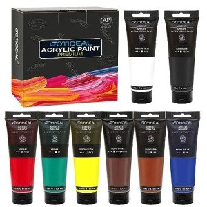 GOTIDEAL Craft Acrylic Paint Set,8 Primary Colors((120ml,4 oz) Rich Pigments Non-Toxic Washable, Professional Paint for Pouring on Canvas, Rocks, Ceramic, Fabric, Leather, Ideal for Artist, Adults