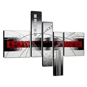 Wieco Art White Lines 100% Hand-painted Stretched Canvas Wall Art for Living Room Decoration Home Decor Abstract Oil Paintings on Canvas