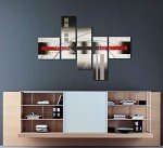 Wieco Art White Lines 100% Hand-painted Stretched Canvas Wall Art for Living Room Decoration Home Decor Abstract Oil Paintings on Canvas