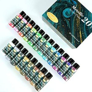 HissiCo Metallic Acrylic Paint Set of Premium 20 Colors, Professional Grade Metallic Paint with 2fl oz(60ml) Bottles, Non-Toxic, Rich Pigments - For Artists, Hobby Painters, Kids