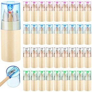 Kosiz 48 Pack Mini Drawing Colored Pencils Bulk for Kids with Sharpener Portable Color Pencils in Tube Gift for Artists Writing Sketching Painting Classroom School Supplies(12 Color)