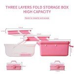 TERGOO 12in Three-Layer Multipurpose Storage Box, Folding Tool Box/Art & Crafts Case/Sewing Supplies Organizer/Medicine Box/Family First Aid Box with 2 Trays (Pink)