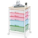 SYKIARIOL Utility Cart with 5 Drawers,Storage Drawer Cart with Wooden Tabletop and Lockable Wheels,Craft Storage Trolley Cart,5-Tier Rolling Utility Cart on Wheels,Rainbow