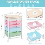 SYKIARIOL Utility Cart with 5 Drawers,Storage Drawer Cart with Wooden Tabletop and Lockable Wheels,Craft Storage Trolley Cart,5-Tier Rolling Utility Cart on Wheels,Rainbow