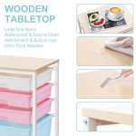 SYKIARIOL Utility Cart with 5 Drawers,Storage Drawer Cart with Wooden Tabletop and Lockable Wheels,Craft Storage Trolley Cart,5-Tier Rolling Utility Cart on Wheels,Rainbow