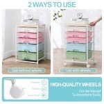 SYKIARIOL Utility Cart with 5 Drawers,Storage Drawer Cart with Wooden Tabletop and Lockable Wheels,Craft Storage Trolley Cart,5-Tier Rolling Utility Cart on Wheels,Rainbow