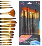 Acrylic Paint Brushes Set 15 Pieces, Nylon Bristle Paintbrushes for Acrylic Painting, Oil and Watercolor Brushes for Body Face Rock Canvas Miniatures, Arts Crafts and Painting Supplies Gifts Artists
