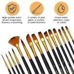 Acrylic Paint Brushes Set 15 Pieces, Nylon Bristle Paintbrushes for Acrylic Painting, Oil and Watercolor Brushes for Body Face Rock Canvas Miniatures, Arts Crafts and Painting Supplies Gifts Artists