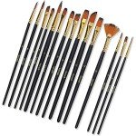 Acrylic Paint Brushes Set 15 Pieces, Nylon Bristle Paintbrushes for Acrylic Painting, Oil and Watercolor Brushes for Body Face Rock Canvas Miniatures, Arts Crafts and Painting Supplies Gifts Artists