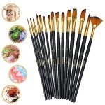 Acrylic Paint Brushes Set 15 Pieces, Nylon Bristle Paintbrushes for Acrylic Painting, Oil and Watercolor Brushes for Body Face Rock Canvas Miniatures, Arts Crafts and Painting Supplies Gifts Artists