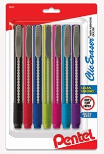 Pentel Clic Eraser, Retractable Pen Style Grip - Pack of 7 Assorted Colored Pencil Erasers for Art, Drafting & Sketching