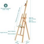 VISWIN Adjustable Height Display Easel 57" to 76", Holds Canvas up to 43", Holds 22 lbs, Beech Wood Art Easel for Painting, Easy to Assemble Floor Wooden Easel Stand for Adults, Beginners - Natural