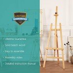 VISWIN Adjustable Height Display Easel 57" to 76", Holds Canvas up to 43", Holds 22 lbs, Beech Wood Art Easel for Painting, Easy to Assemble Floor Wooden Easel Stand for Adults, Beginners - Natural