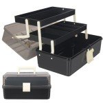 WEWLINE 13-Inch Art Storage Box 3-Layers Plastic Storage Box with Handle Craft Art Bin Portable for Home School Office Travel, Black