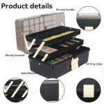 WEWLINE 13-Inch Art Storage Box 3-Layers Plastic Storage Box with Handle Craft Art Bin Portable for Home School Office Travel, Black