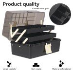 WEWLINE 13-Inch Art Storage Box 3-Layers Plastic Storage Box with Handle Craft Art Bin Portable for Home School Office Travel, Black