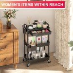 Goovilla 3 Tier Rolling Utility Cart Organizer with Removable Drawer, Stable and Sturdy Black Rolling Storage Carts with 2 Lockable Wheels for Bathroom, Kitchen, Snack, Craft, Makeup, Baby Essentials