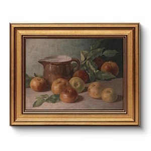 HUARCEY Gold Framed Vintage Wall Art for Living Room, Harvest Apples Still Life Oil Painting Artwork Shelf Decor Abstract Wall Pictures Prints, Farmhouse Fruit Wall Decor Bedroom Kitchen Bathroom