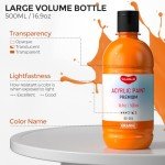 Smallbudi 15 Colors Large Acrylic Paint Set (16.9 oz,500 ml), Bulk Acrylic Paint Non-Toxic Art Painting Supplies on Multi Surface Canvas Wood Craft Fabric Rock for Artist Beginner with Color Wheel