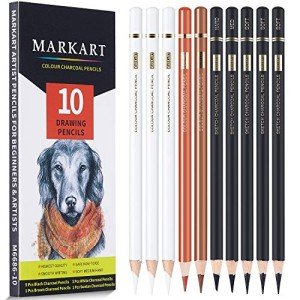 MARKART Charcoal Pencils for Drawing, 10 Pack Black & White Charcoal Pencils for Sketching, Shading, Blending, Artist Pencil for Beginners & Artists