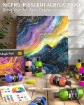 Nicpro 20 Colors Iridescent Acrylic Paint, 8.45oz / 250ml Large Bulk Metallic Acrylic Paint,Color Shifting & Non-Toxic Art Painting Supplies For Canvas Fabric Rock Wood with Paint Knife Color Wheel