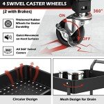 3-Tier Utility Rolling Cart,Mobile Utility Cart with Lockable Caster Wheels,Storage Shelves Organizer Cart, 3 Hanging Baskets, Easy Assembly,for Bathroom, Kitchen, Office, Workshop