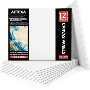 AETEXA Canvases for Painting 8x10 Inch, Canvas Bulk Pack of 12, 8 oz Primed Canvas Panel, Blank Canvas for Painting, Canvas Boards for Painting Acrylic and Oil, Art Supplies for Adults and Teens.