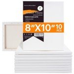 conda 8x10 inch Stretched Canvas for Painting, Pack of 10, 100% Cotton, 5/8 in Profile Blank Stretched Canvas Value Bulk Pack Art White Canvas for Acrylics, Oils Painting