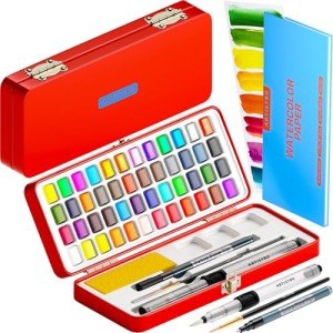 ARTISTRO Watercolor Paint Set 48 Vivid Colors + Metallic and Neon Colors, Travel Watercolor Set in Portable Box, Water Color Paint Sets for Kids, Water Colors Paint Adult Set for Beginners, Amateurs