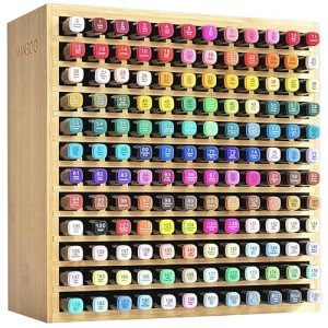 MinBoo Marker Organizer for 144 Markers, Bamboo Art Supply Storage Organizer Rack, Art Markers Pens Colored Pencils Paint Brushes Stationary Organizer Holder for Home Classroom Office Desk Decor