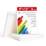 Simetufy 4 Pack Stretched Canvas for Painting 9x12 Inch, 100% Cotton Blank Painting Canvas for Acrylic or Oil Paint, 8oz Pre-Primed, 5/8 Inch Profile