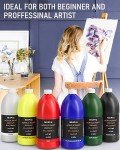 Nicpro 6 Colors Large Bulk Acrylic Paint Set (69 oz, 2040ml) Rich Art Painting Supplies Non Toxic for Multi Surface, Canvas, Wood, Leather, Fabric Stone Craft, for Kid & Adult with Pump, Color wheel