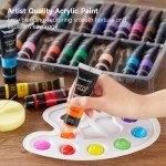 Shuttle Art 48 Pack Acrylic Paint Set, 30 Colors Acrylic Paint (36ml) with 10 Brushes 5 Canvas 1 Paint Knife 1 Palette 1 Art Sponge, Complete Set for Kids, Adults Painting on Canvas Rocks Wood Ceramic