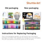 Shuttle Art 48 Pack Acrylic Paint Set, 30 Colors Acrylic Paint (36ml) with 10 Brushes 5 Canvas 1 Paint Knife 1 Palette 1 Art Sponge, Complete Set for Kids, Adults Painting on Canvas Rocks Wood Ceramic