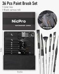 Nicpro 36pcs Paint Brush Set, Professional Paintbrushes with Palette Knife and Cloth Roll, Suitable for Artists and Beginners for Acrylic Painting, Oil, Watercolor, Gouache