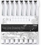 Ohuhu Fineliner Pens Micro Drawing Pens: 8-size Tips (Ultra-fine, Fine & Brush) Waterproof Pigment Black Ink for Illustration Drawing Journaling Sketching for Artist Beginners